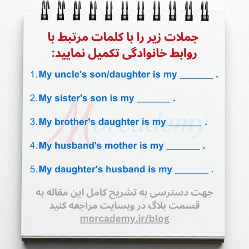 کلمات مرتبط با روابط خانوادگی 2 کلمات مرتبط با روابط خانوادگی در زبان انگلیسی